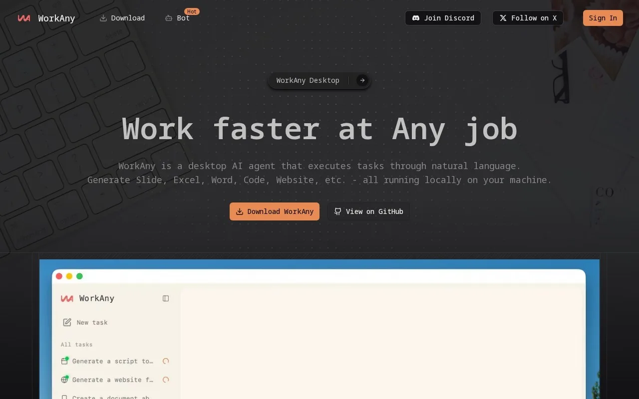 WorkAny.ai:让 AI 真正接管桌面工作的本地化智能 Agent